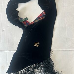 Ralph Lauren Black Velvet Scarf with Plaid Accent